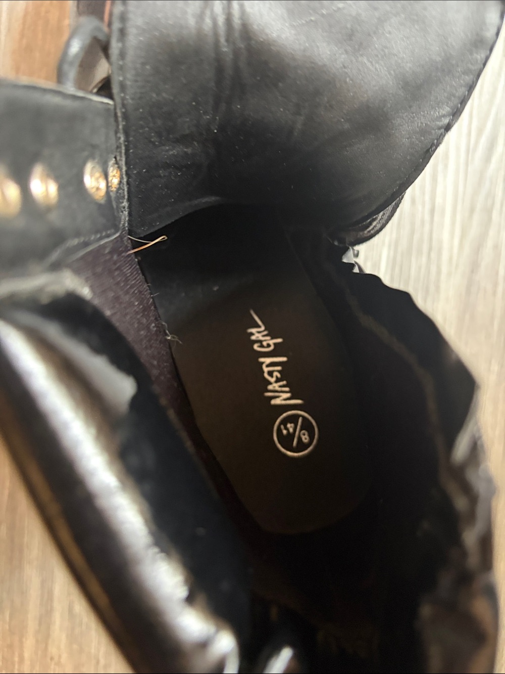 Nasty Gal Black Patent Lace-Up Buckle Combat Boots - Picture 2 of 5